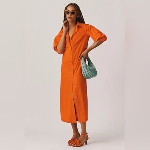 Anthropologie Maeve Puff-Sleeve Shirt Dress